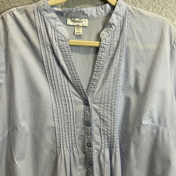 Dress Barn dress Blouse 18/20 blue/white striped short sleeve button down - Picture 5 of 7